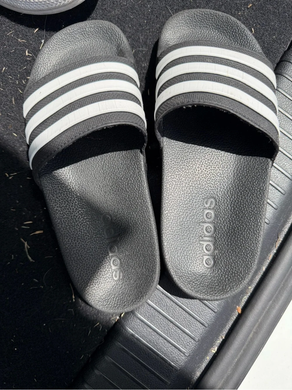 adidas Black & White Slide Sandals with Three Stripes
